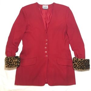 CHERRY RED CHEETAH FUR COAT BLAZER
